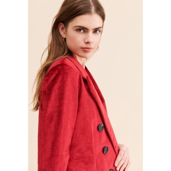 Free People Velvet Ashby Blazer in Cherry Juice Red Oversized Blogger Favorite - Picture 5 of 16